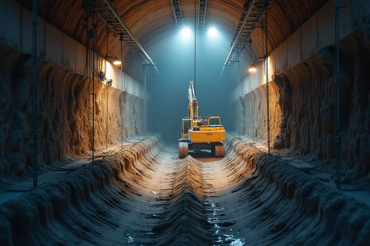 Chantier de construction d un tunnel souterrain avec ouvriers