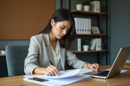 Femme organisée travaillant à son bureau moderne
