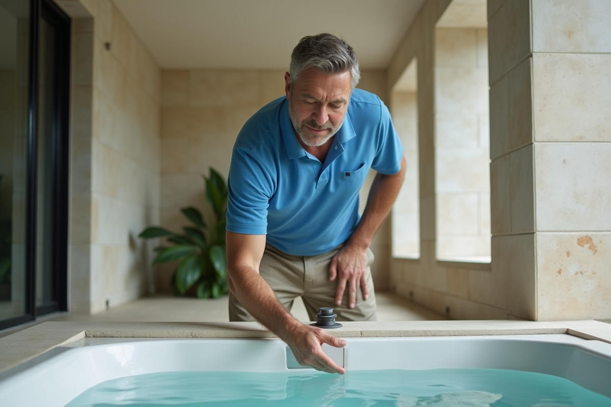 Homme ajustant le drain d