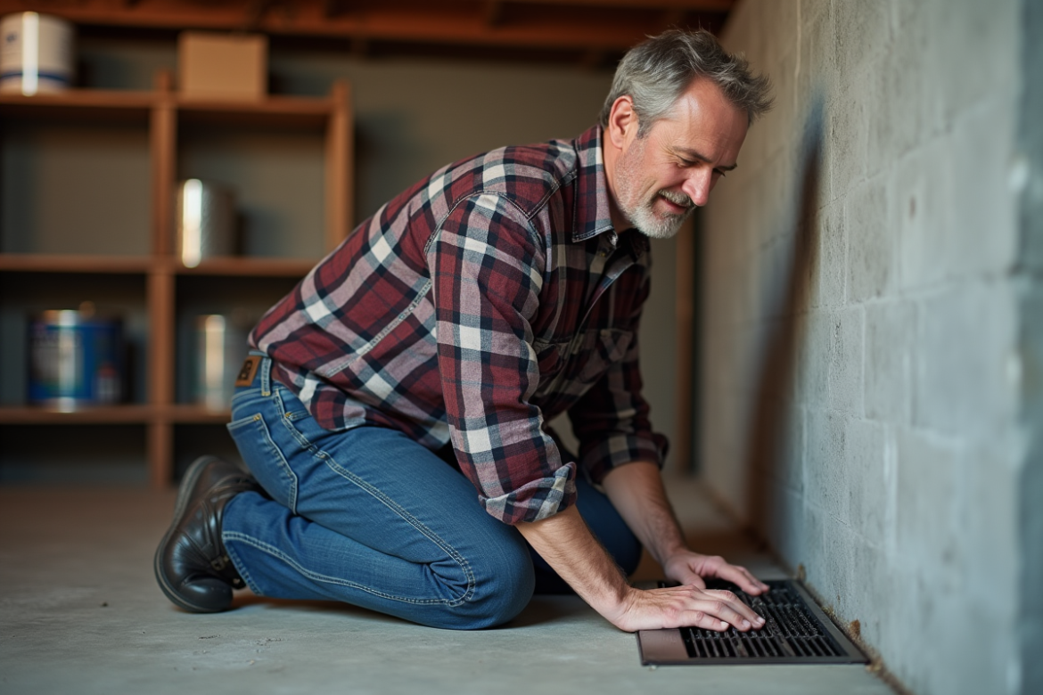 Homme en flanelle ajuste une grille de ventilation