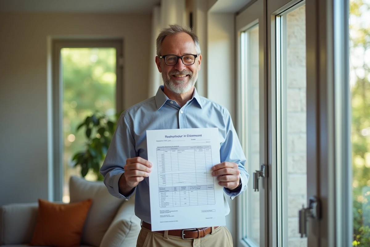Homme souriant devant une fenetre recente
