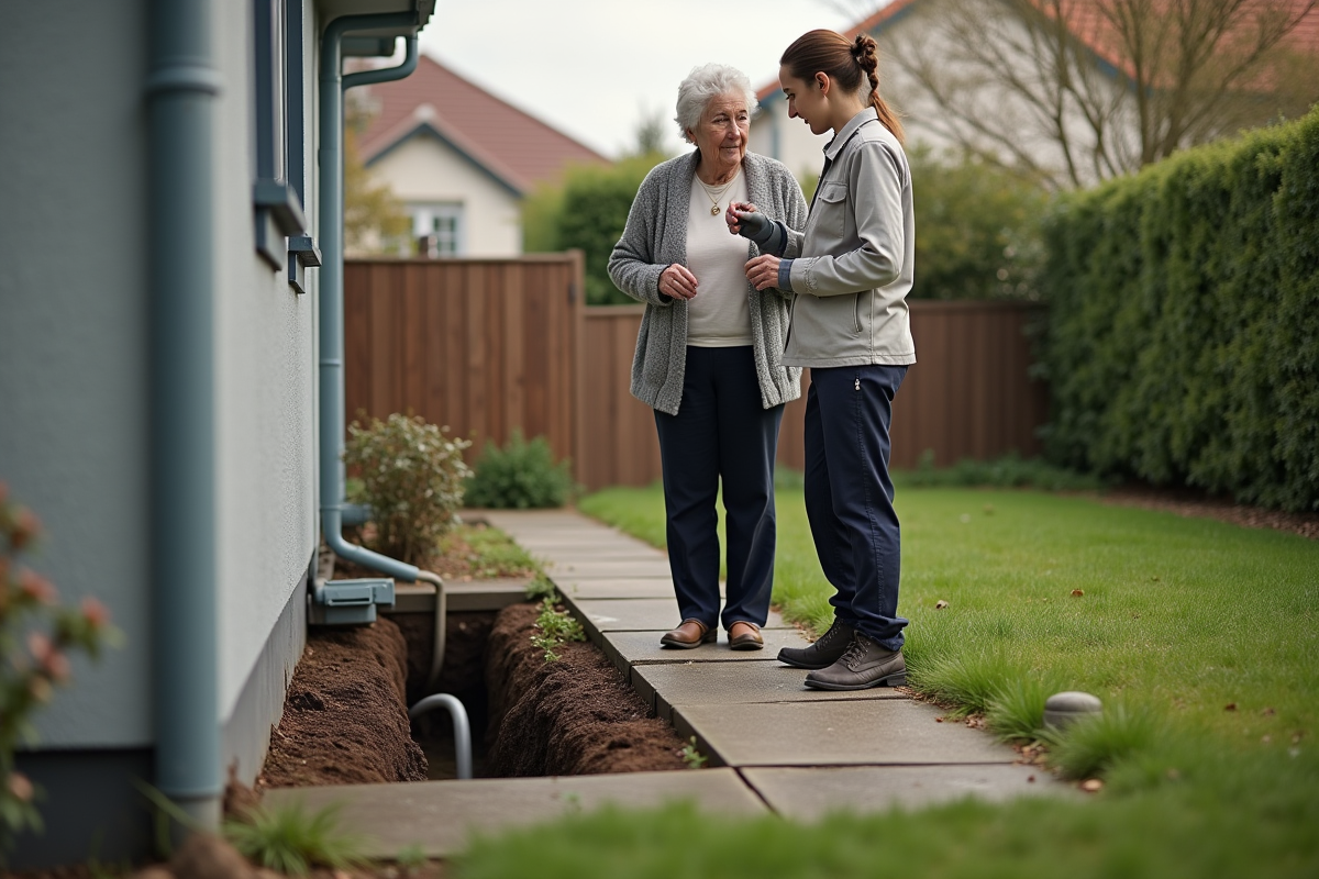 Femme âgée parle avec une plombière près d