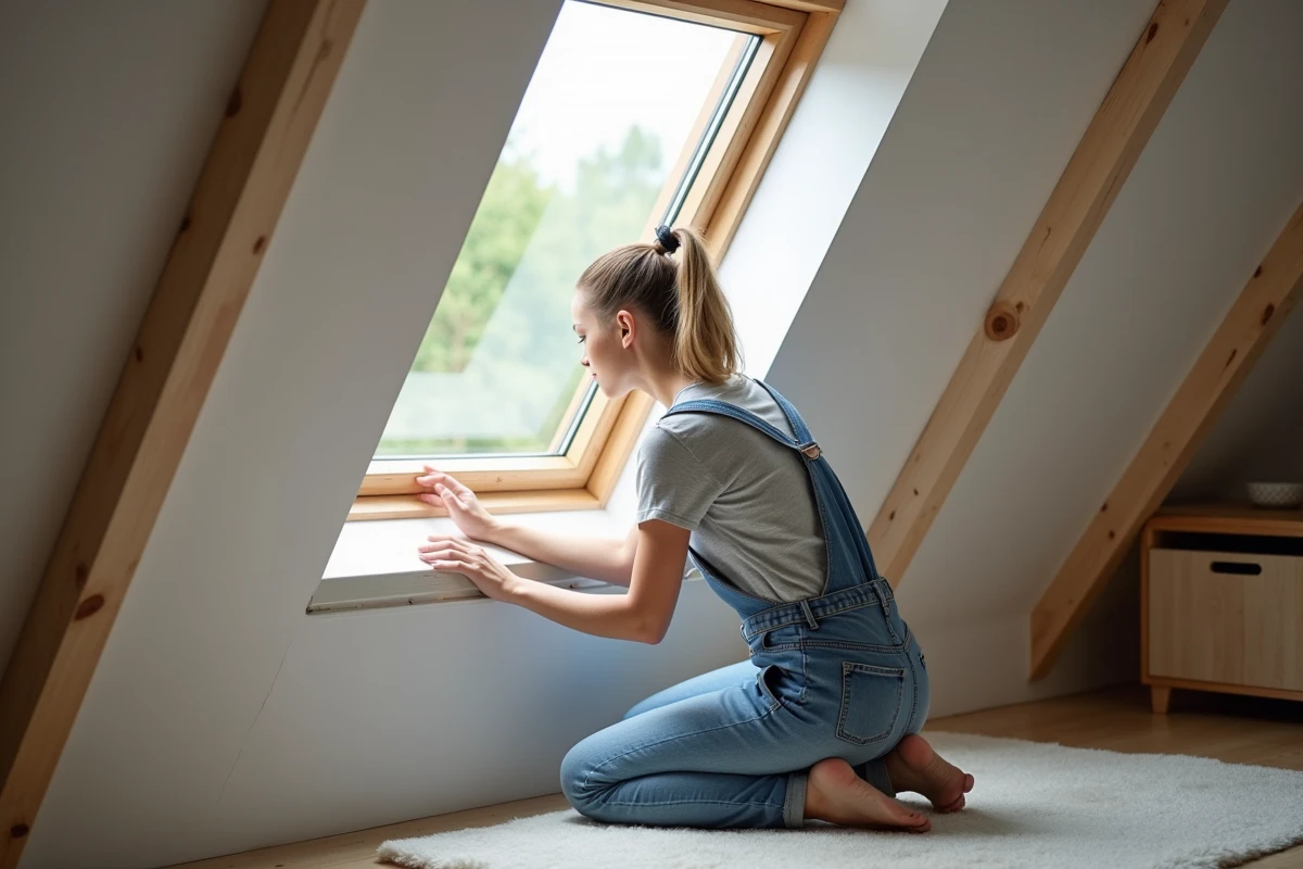 Jeune femme inspectant le joint d