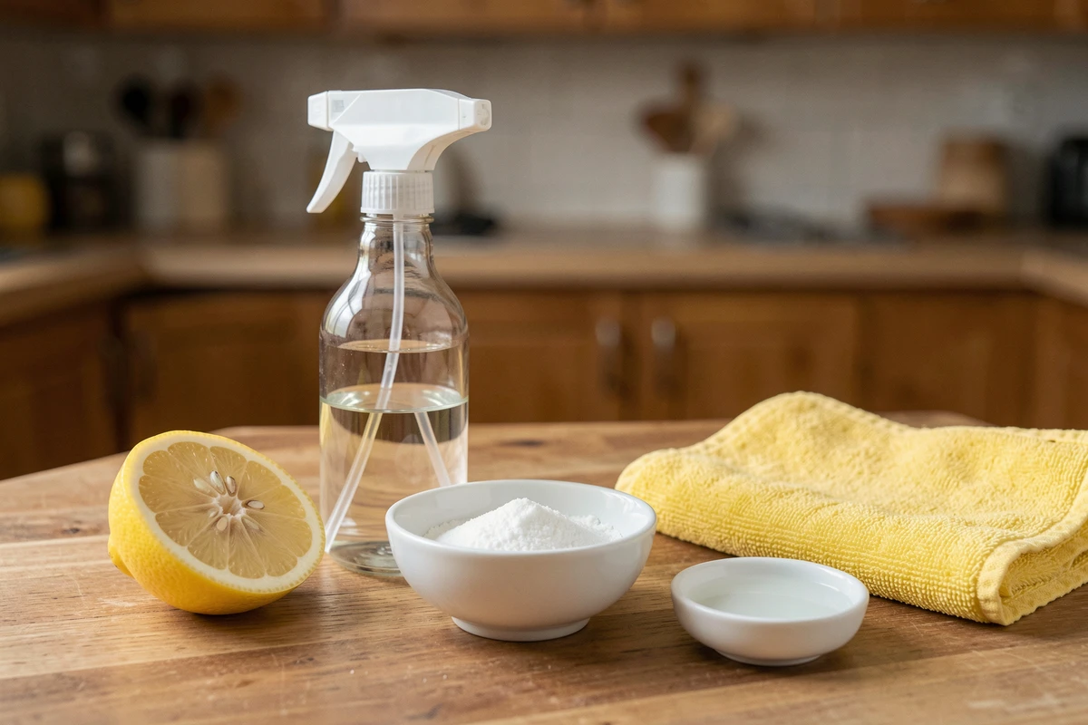 Mélange économique maison pour nettoyer un miroir sans traces avec vinaigre blanc et citron