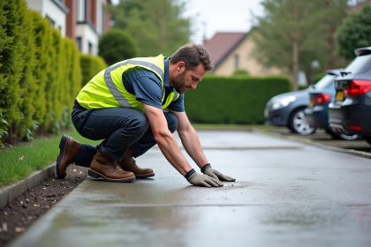 Ouvrier en vestiaire réfléchissant lors de la pose de béton