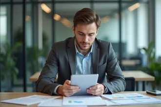 Jeune homme d'affaires dans un bureau moderne organisé