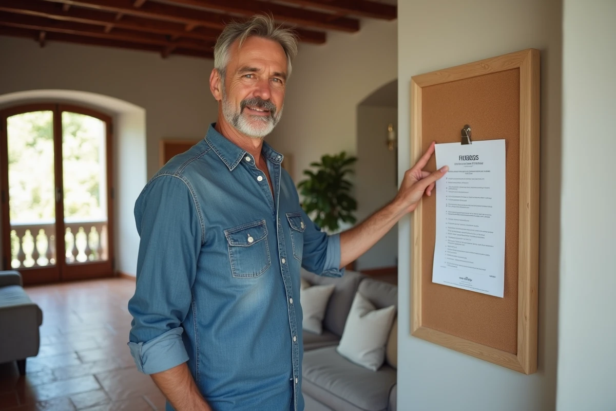 Propriétaire présentant les caractéristiques définissant sa villa en location saisonnière dans un salon provençal